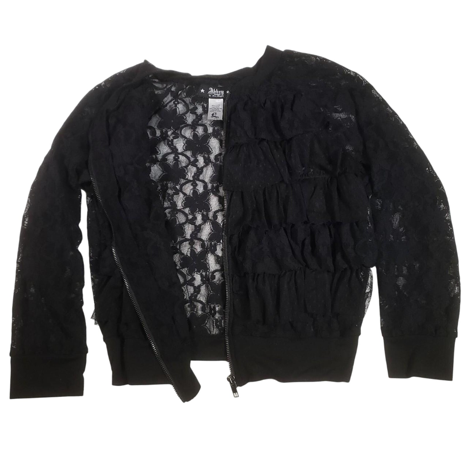 Vtg Y2k Abbey Dawn Avril Lavigne Jacket Black Lace Ruffle Sheer Punk Emo Zip Up